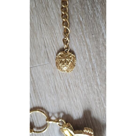 Vintage Anne Klein Gold Tone Turtle Chain Belt Lion Head Logo Charm Runway 80s